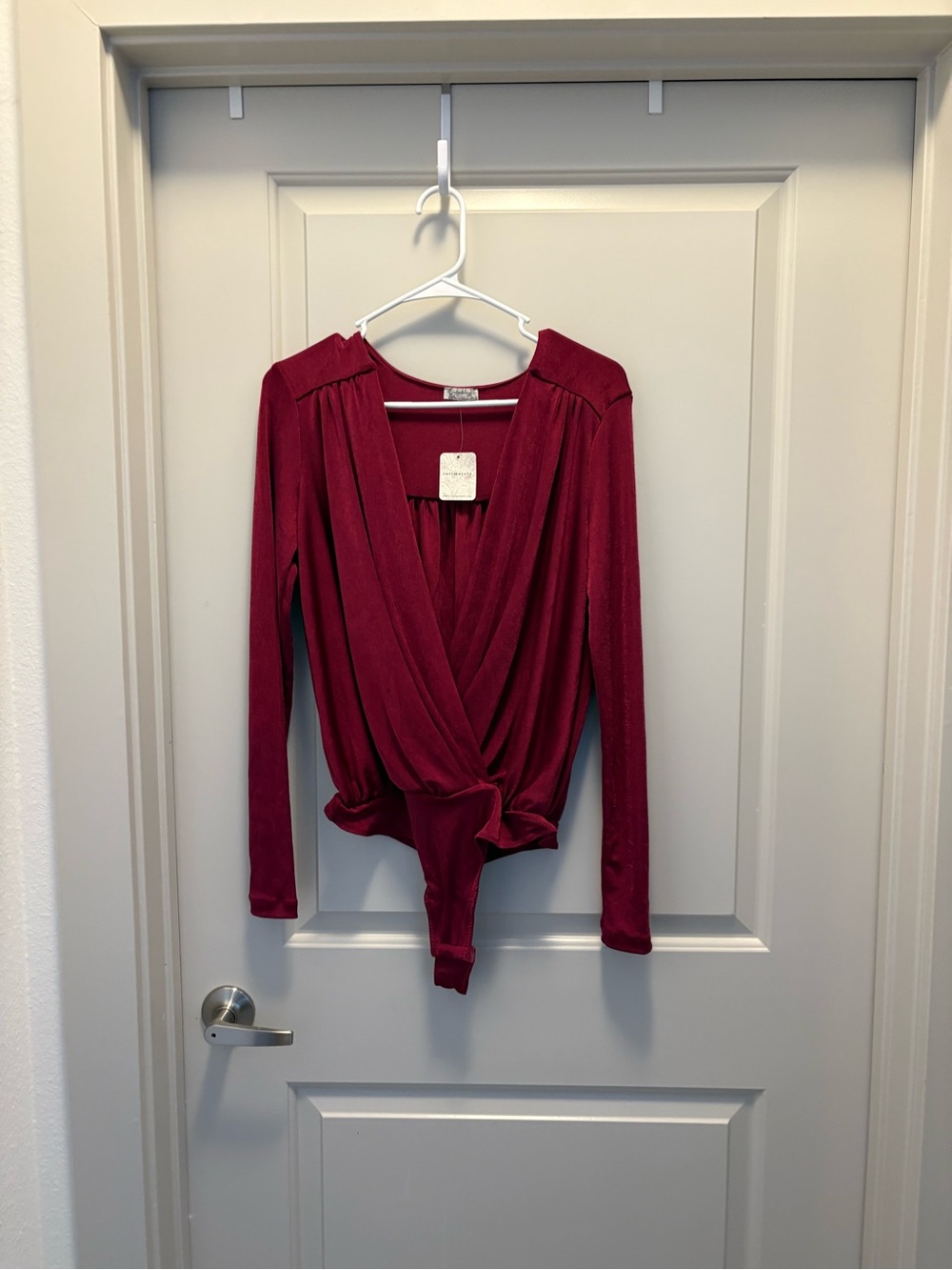 Free People Wine Wrap-Front Long Sleeve Bodysuit NWT Size M - Picture 3 of 5